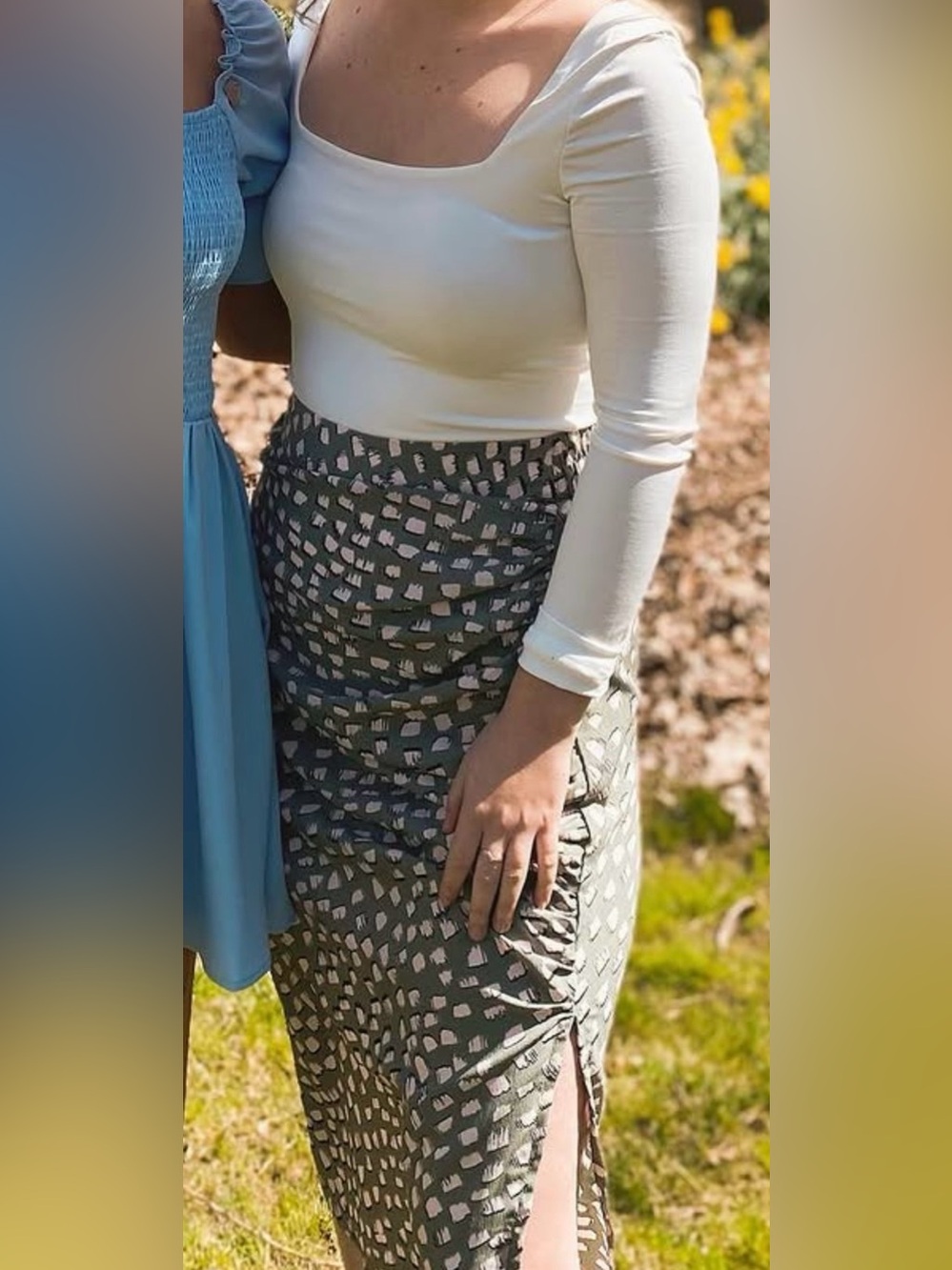 Women's Green and Pink Printed Midi Skirt - Picture 2 of 2